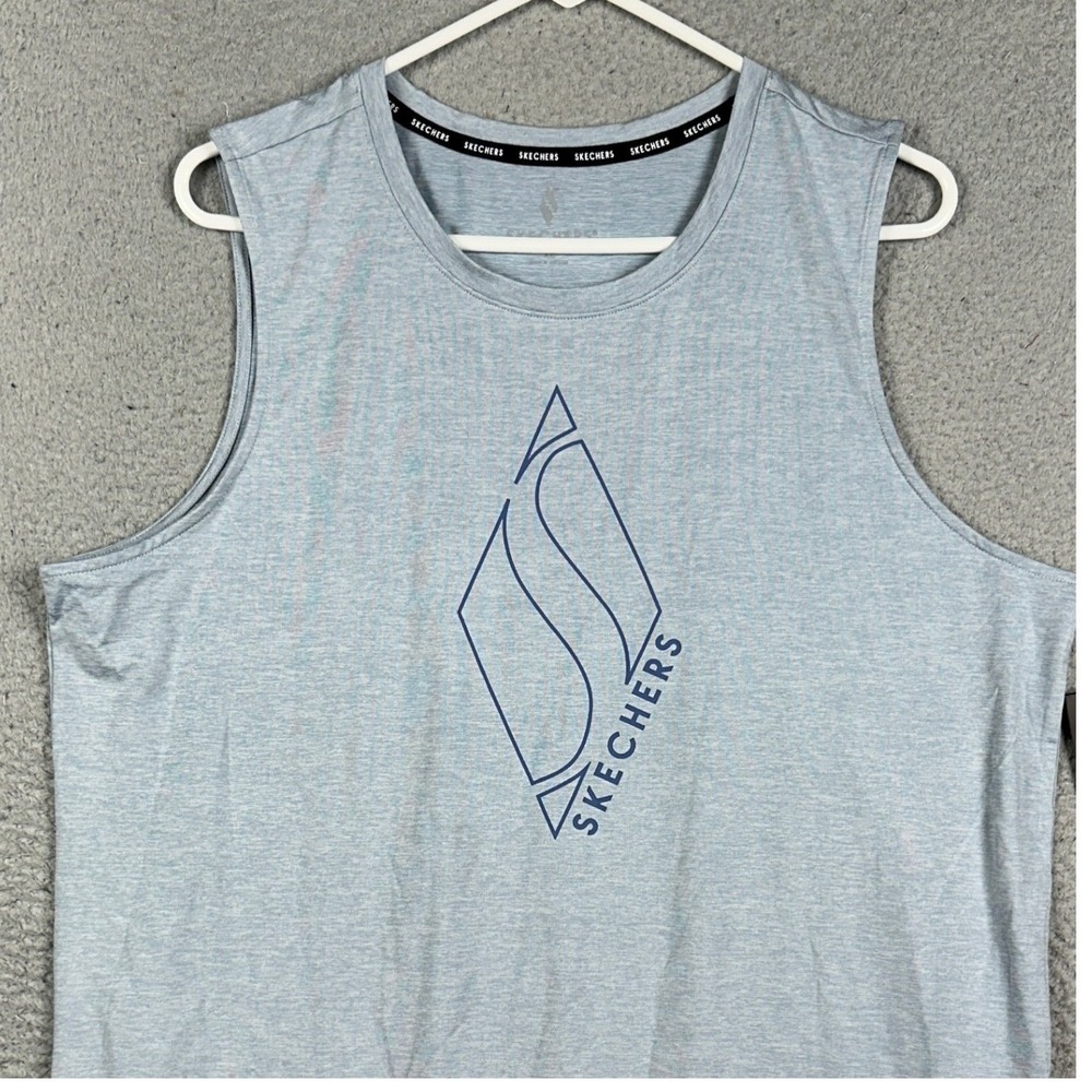 NEW Skechers Shirt Mens XL Light Blue Muscle Tank Top Heather Graphic Sleeveless